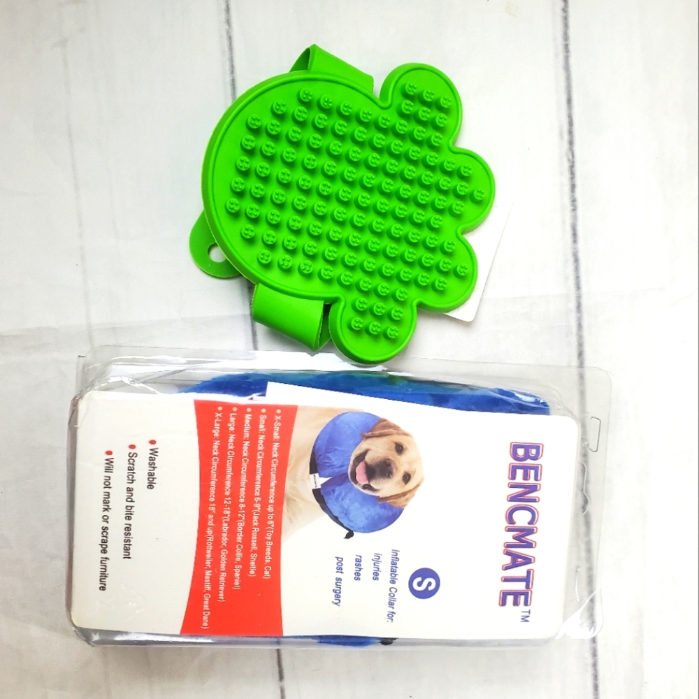 Inflatable dog/cat collar for I juries, rashes or post surgery and brush massage